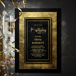 Invitación Fiesta de Cumpleaños Elegante Negro Oro para Cualq