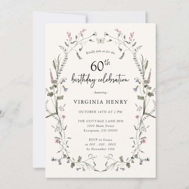 Invitación Fiesta de cumpleaños elegante número 60 (Anverso)