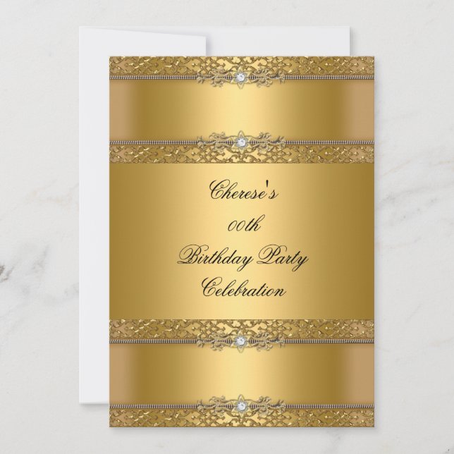 Invitación Fiesta de Cumpleaños Elegante Oro Diamante (Anverso)