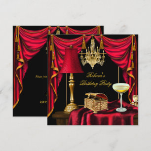 Invitación Fiesta de Cumpleaños Elegante Oro Negro Rojo Lujo