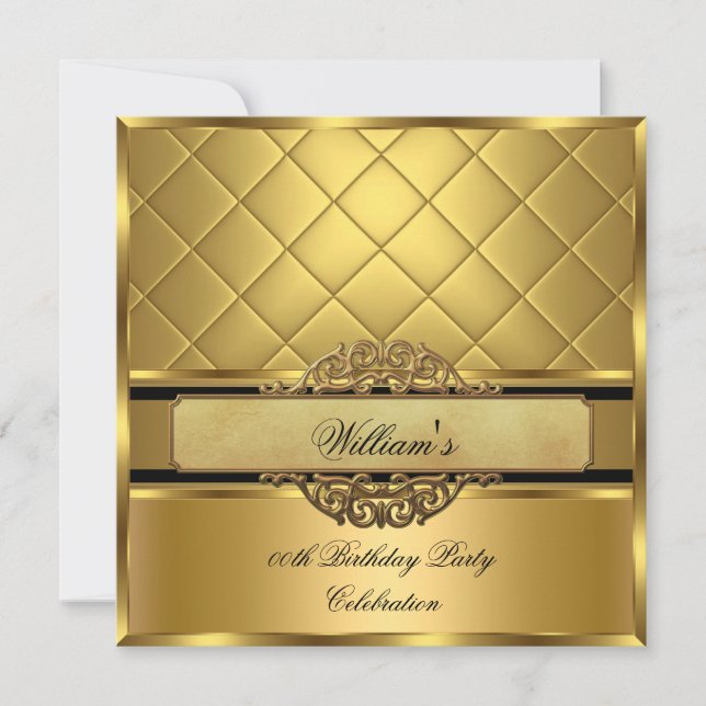 Invitación Fiesta de Cumpleaños Elegante Oro Real (Anverso)