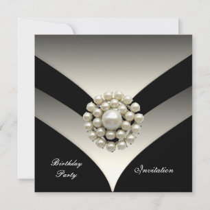 Invitación Fiesta de Cumpleaños Elegante Perla Neg
