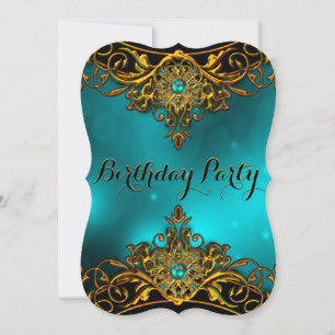 Invitación Fiesta de cumpleaños elegante perla oro jade azul 