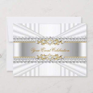 Invitación Fiesta de Cumpleaños Elegante Plata y Oro Blanco