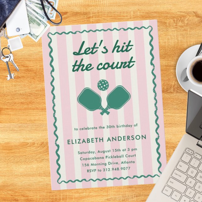 Invitación Fiesta de cumpleaños elegante Retro Pink Picklebal (Subido por el creador)