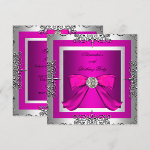 Invitación Fiesta de Cumpleaños Elegante Rosa Caliente Platea