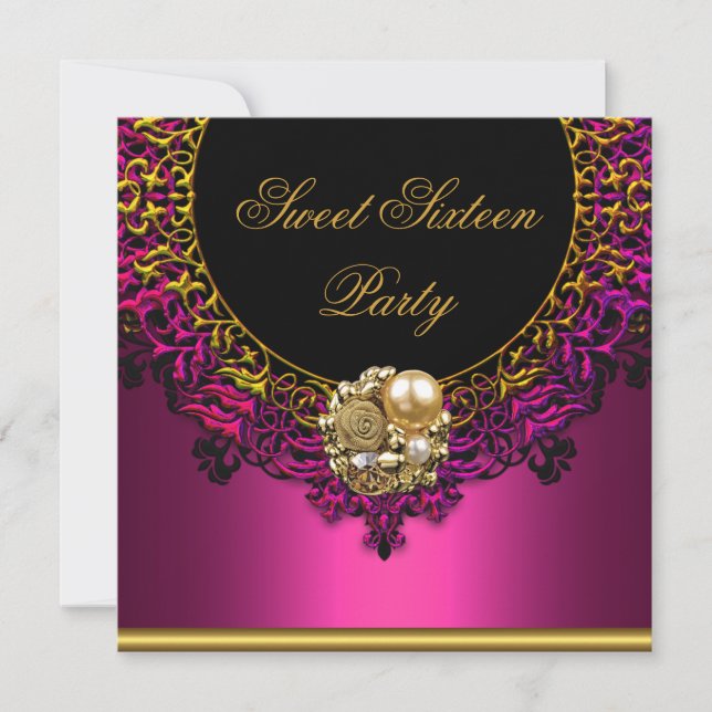 Invitación Fiesta de Cumpleaños Elegante Rosa Dulce Dieciséis (Anverso)