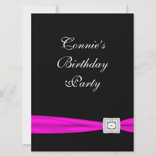 Invitación Fiesta de Cumpleaños Elegante Rosa Fucsia (Anverso)