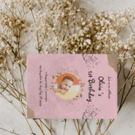 Invitación Fiesta de cumpleaños elegante rosa para el primer 