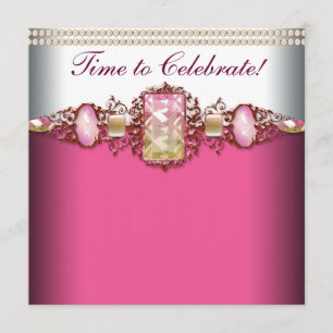 Invitación Fiesta de Cumpleaños Elegante Rosa y Dorado