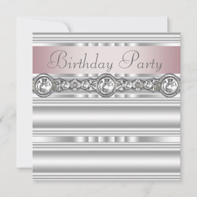 Invitación Fiesta de Cumpleaños Elegante Rosa y Gris (Anverso)