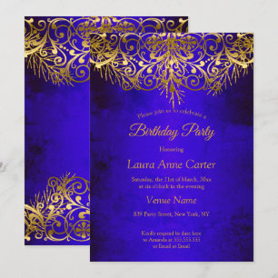 Invitación Fiesta de cumpleaños elegante Royal Blue Gold