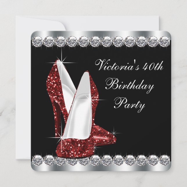 Invitación Fiesta de cumpleaños elegante rubí rojo para mujer (Anverso)