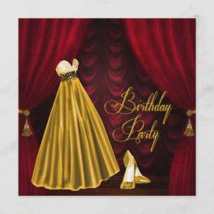 Invitación Fiesta de Cumpleaños Elegante Rubí Rojo y Dorado