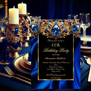 Invitación Fiesta de Cumpleaños Elegante Seda Azul real joya