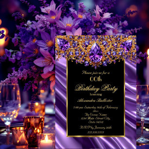 Invitación Fiesta de Cumpleaños Elegante Seda Púrpura joya Or