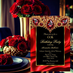 Invitación Fiesta de Cumpleaños Elegante Seda Rojo Regal Jewe