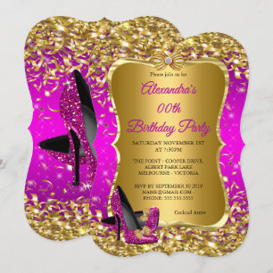 Invitación Fiesta de Cumpleaños Elegante Tacón Alto Rosa Mage