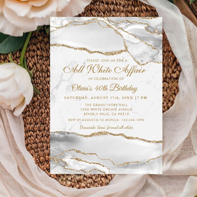 Invitación Fiesta de Cumpleaños Elegante Todo Blanco (Elegant All white Affair Birthday party invitation)