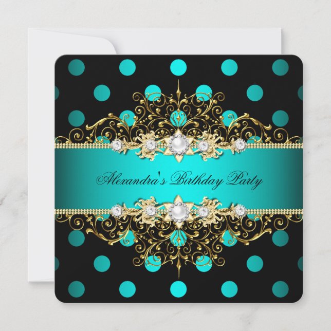 Invitación Fiesta de Cumpleaños Elegante Verde Azul Dorado Ne (Anverso)