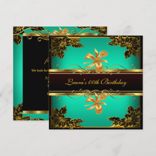 Invitación Fiesta de Cumpleaños Elegante Verde Jade Negro Dor