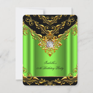 Invitación Fiesta de Cumpleaños Elegante Verde Lima y Negro s