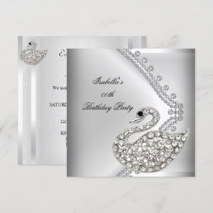 Invitación Fiesta de cumpleaños elegante y blanca de plata de