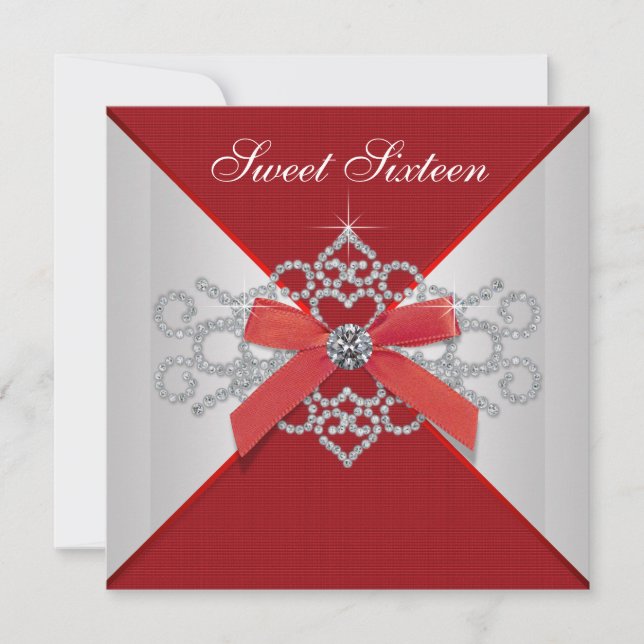 Invitación Fiesta de Cumpleaños Elegantes Diamantes Rojos (Anverso)