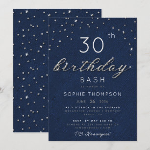 Invitación Fiesta de Cumpleaños Elegantes Joyas Azul Marino B