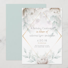 Invitación Fiesta de cumpleaños | Elegantes Peonías Blancas A