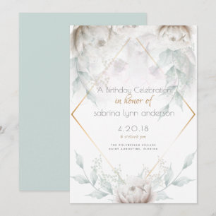 Invitación Fiesta de cumpleaños Elegantes Peonías Blancas A