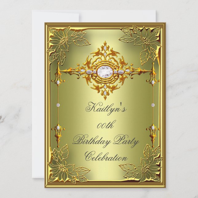 Invitación Fiesta de cumpleaños Elite Aguacate Verde Oro Dora (Anverso)