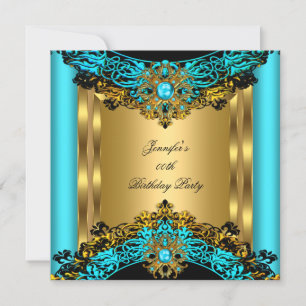 Invitación Fiesta de Cumpleaños Elite Azul Turquesa Joya Dora