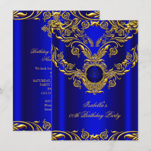 Invitación Fiesta de Cumpleaños Elite Elegante Oro Azul Real 
