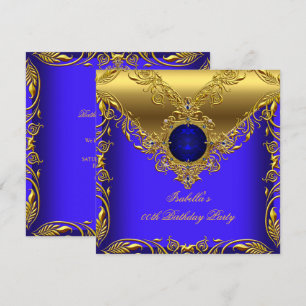Invitación Fiesta de Cumpleaños Elite Elegante Oro Azul Real 