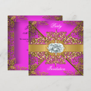 Invitación Fiesta de Cumpleaños Elite Rosa Dorado Damasco