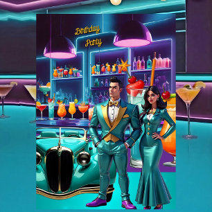 Invitación Fiesta de cumpleaños en bar de cócteles Drive-in C