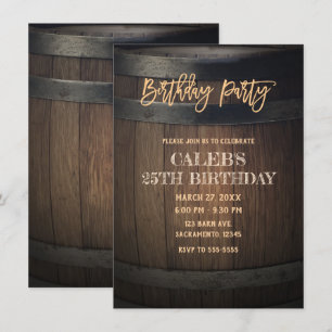 Invitación Fiesta de Cumpleaños en Barril de Madera Rústica