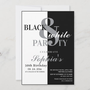 Invitación Fiesta de Cumpleaños en Blanco y Negro