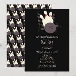 Invitación Fiesta de Cumpleaños en Bolera Moderna Negra