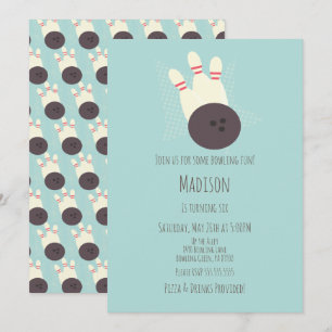 Invitación Fiesta de Cumpleaños en Bolera Moderna Verde Azul