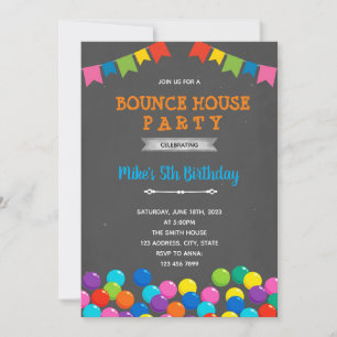 Invitación fiesta de cumpleaños en casa de rebote con piscina