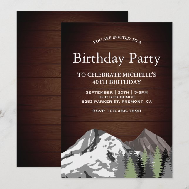 Invitación Fiesta de Cumpleaños en el Bosque de Madera Rústic (Anverso / Reverso)