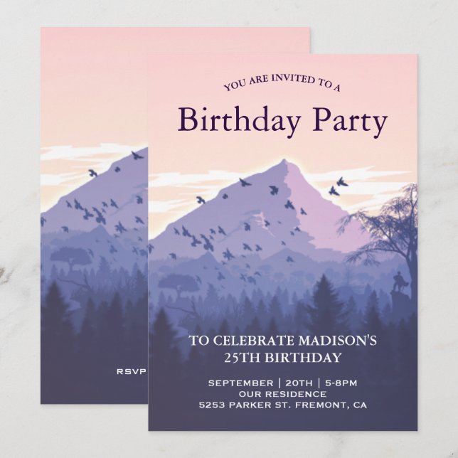 Invitación Fiesta de Cumpleaños en el Bosque del Atardecer Mo (Anverso / Reverso)