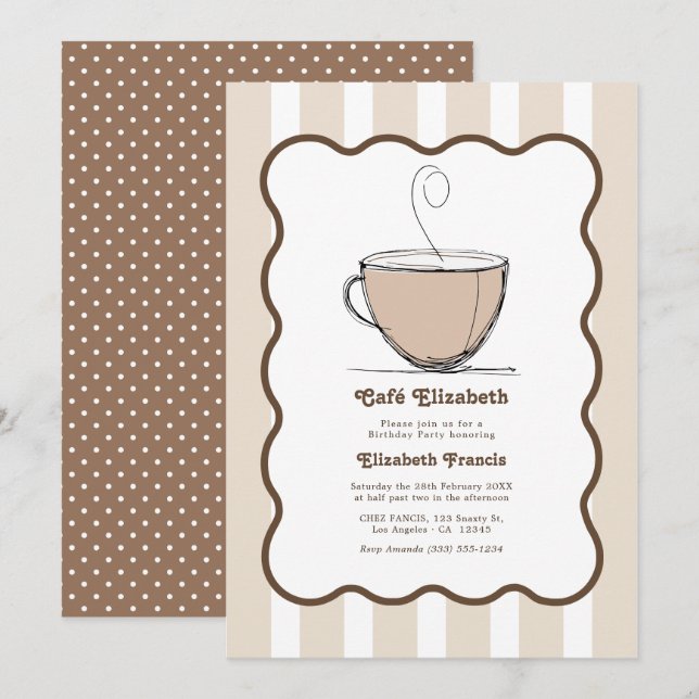 Invitación Fiesta de Cumpleaños en el Café (Anverso / Reverso)