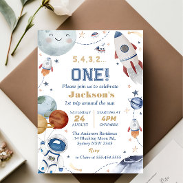 Invitación Fiesta de cumpleaños en el espacio exterior 1er vi