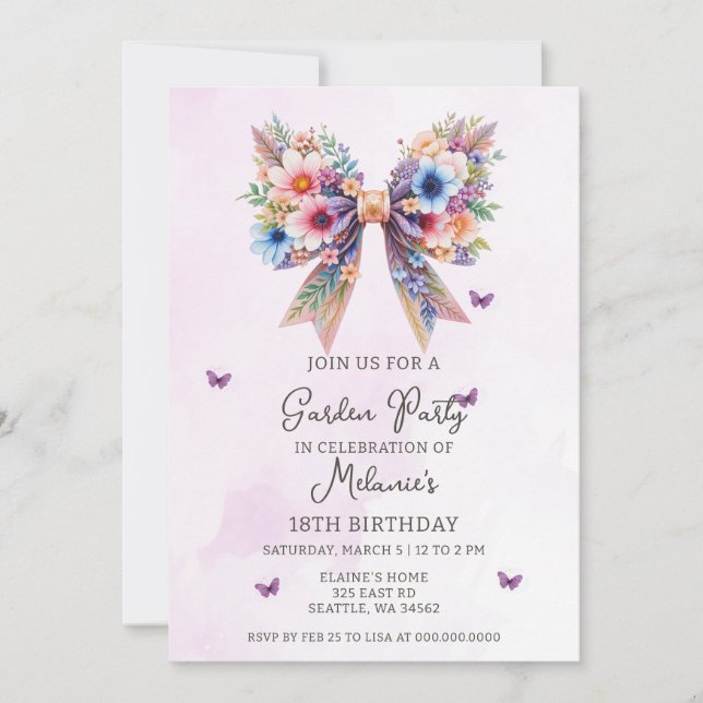 Invitación Fiesta de Cumpleaños en el Jardín de Flores Silves (Anverso)
