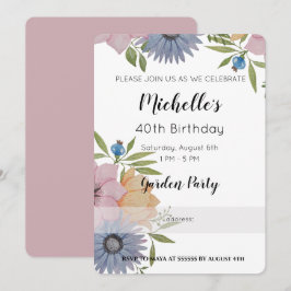 Invitación Fiesta de Cumpleaños en el Jardín Flores Acuarela
