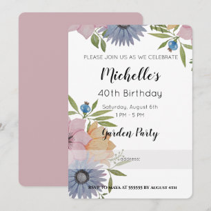 Invitación Fiesta de Cumpleaños en el Jardín Flores Acuarela