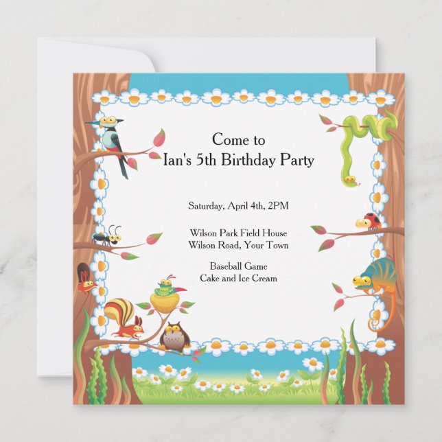 Invitación Fiesta de cumpleaños en el parque (Anverso)